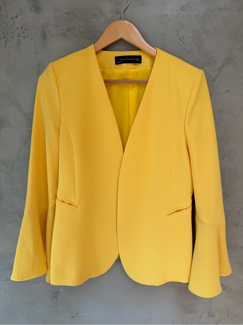 Zara Woman Yellow Open-Front Blazer with Bell Sleeves, Size M